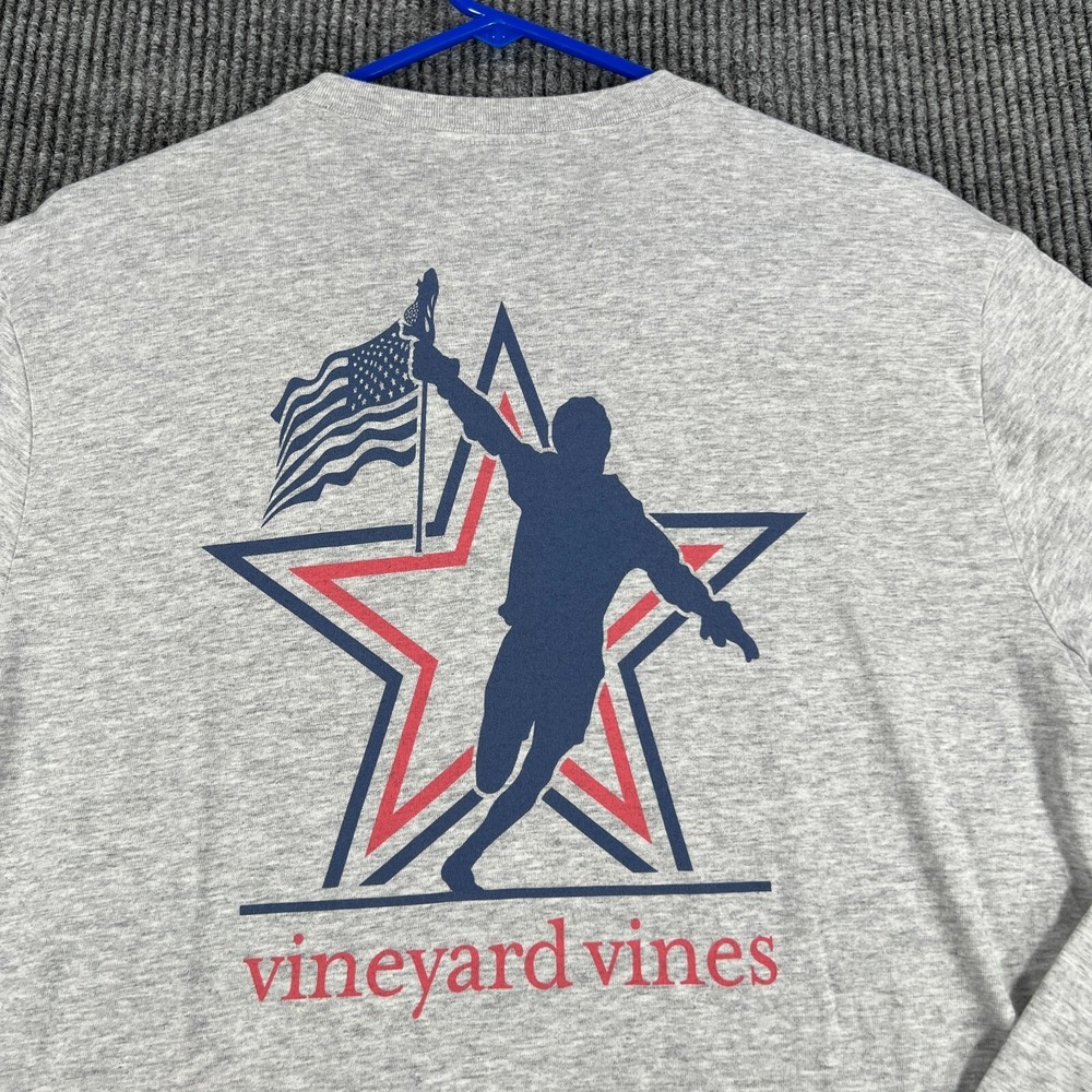 Vineyard Vines Lacrosse Shirt Mens Medium Gray Long Sleeve Pocket Crew New